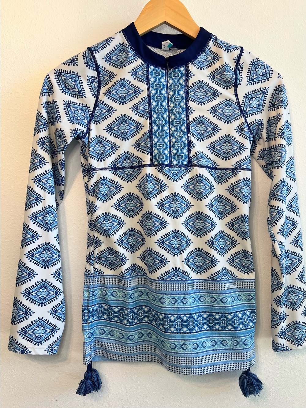 Cabana Life Girls Size 12 Long Sleeve Zip Rash Guard Swim Top UPF 50+